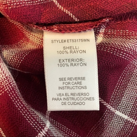 En Crème Plaid Burgundy Lace Front High Low Top Sz.S - Picture 5 of 10